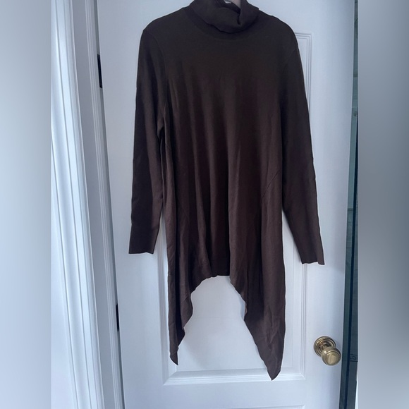 Chico’s Cotton Cashmere Asymmetrical Tunic Sweater Chocolate Brown Size 2 Large - Picture 2 of 5